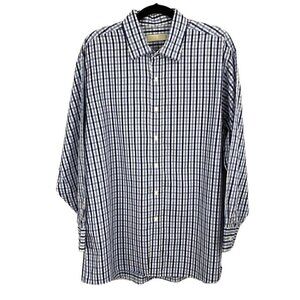 Michael Kors Mens Blue White Gingham Check Button-Front Shirt SZ 17.5 / 32 33